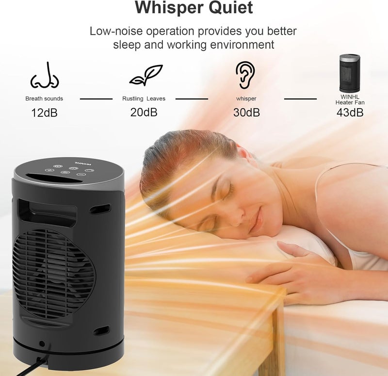WINHL Space Heater, Small Portable Electric Heaters for Indoor Use with Thermostat and Remote, 70°Oscillation, 12H Timer, 5 Modes, 1500W PTC Ceramic Fast Safety Heat for Office Bedroom Home - Image 4